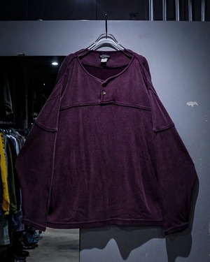【add (C) vintage】90's “The J. Peterman Company”Beautiful Purple Vintage Henley Neck Cut and Sew