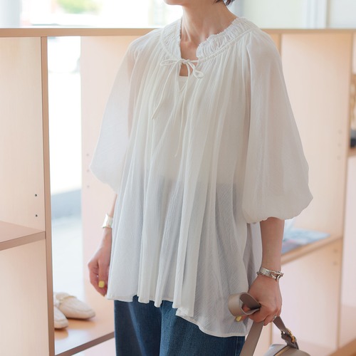 【営業日15:00迄のご注文は当日発送可能】MICA＆DEAL (マイカ＆ディール)　シアー コットンクレープ　大人甘ブラウス