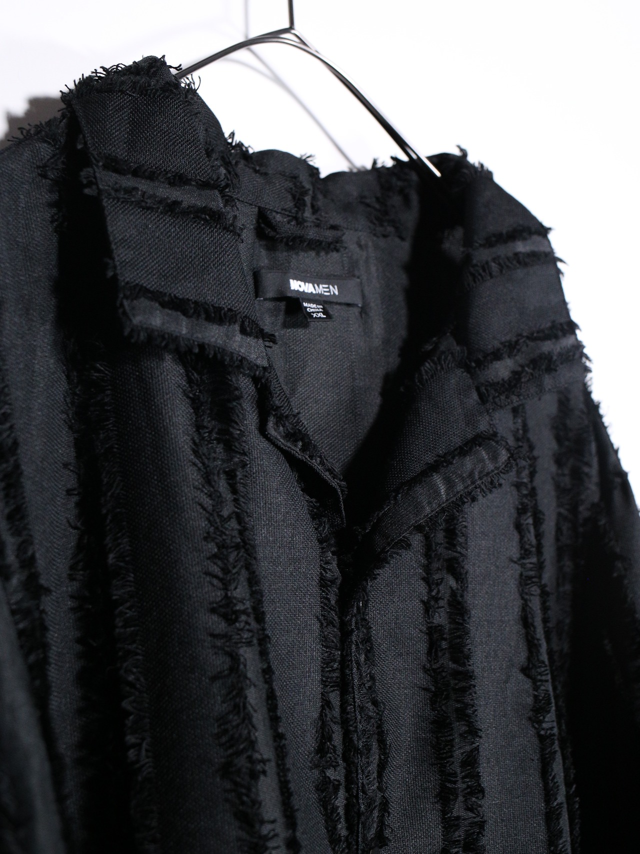 XXL fringe stripe open collar shirt - 8