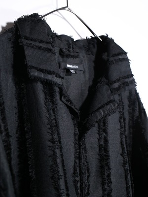 XXL fringe stripe open collar shirt