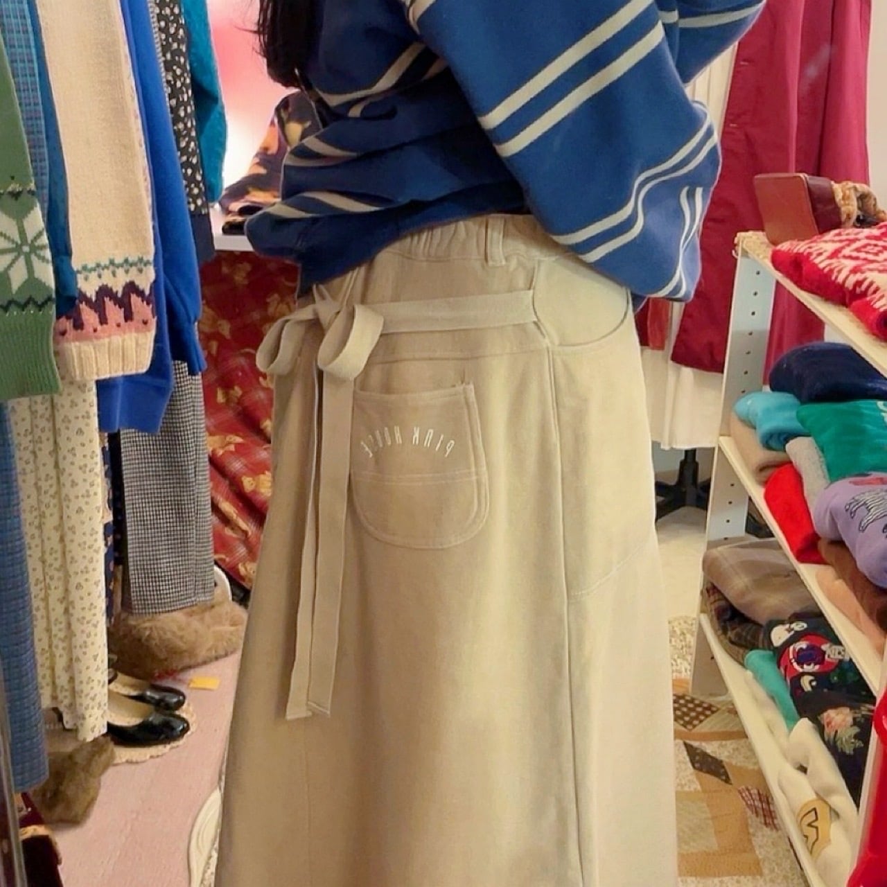 PINKHOUSE / beige sweat ribbon skirt