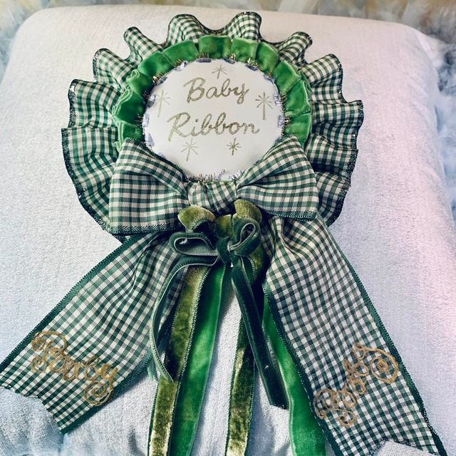 グリーンギンガムチェックのロゼット(200143)