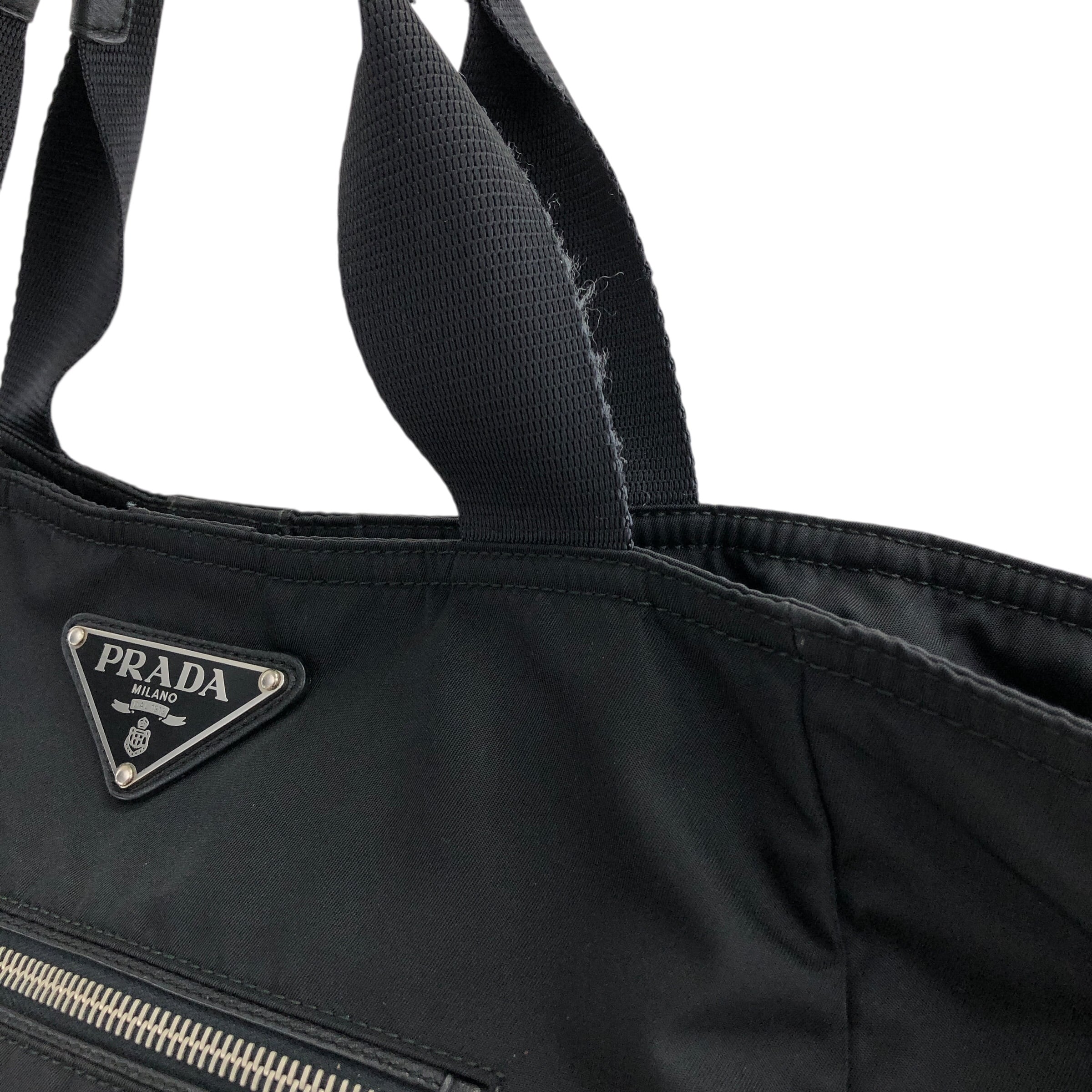 PRADA プラダ トートバッグ ショルダーバッグ ナイロン レザー 型押しロゴ PRADA プラダ トートバッグ ブラック トライアングルロゴ ナイロン