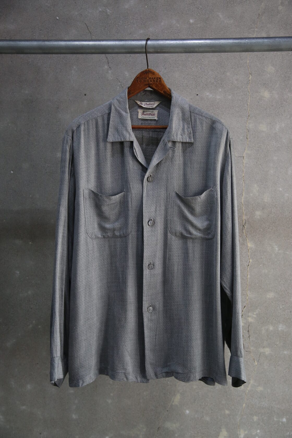 60s【Stradivari】L/S Rayon Open Collar Shirt | Pay ID