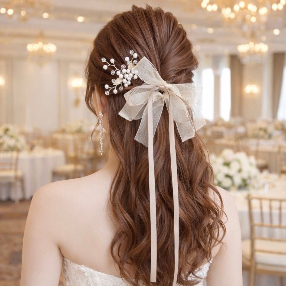 選べるリボン ゴールド ヘアアクセサリー ㊷ チュールリボン ベロア