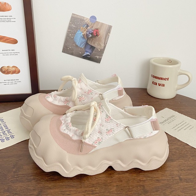 Pink floral platform sandal sneakers(ME058)