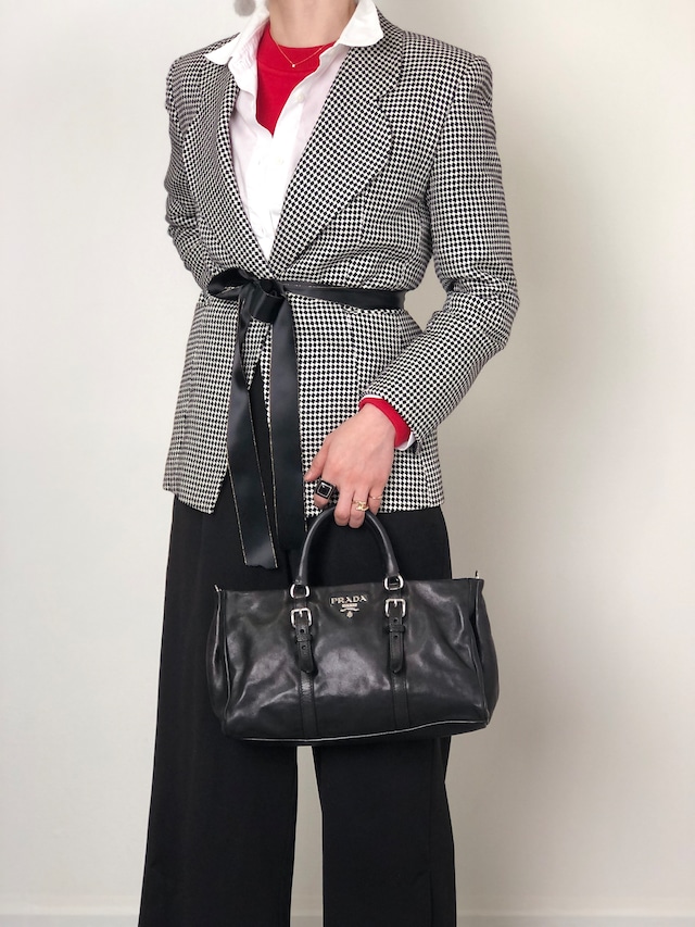 PRADA プラダ ハンドバッグ ブラック ロゴ レザー vintage ヴィンテージ オールド 2n4xpw