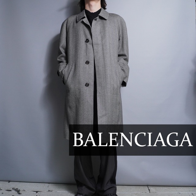 【BALENCIAGA】バレンシアガ ヘリンボーンステンカラーコート ライトグレー