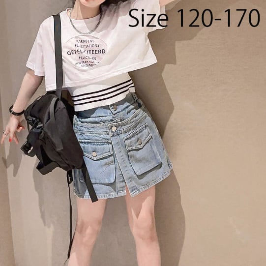 セットアップ風レイヤードトップス × デニムスカパン