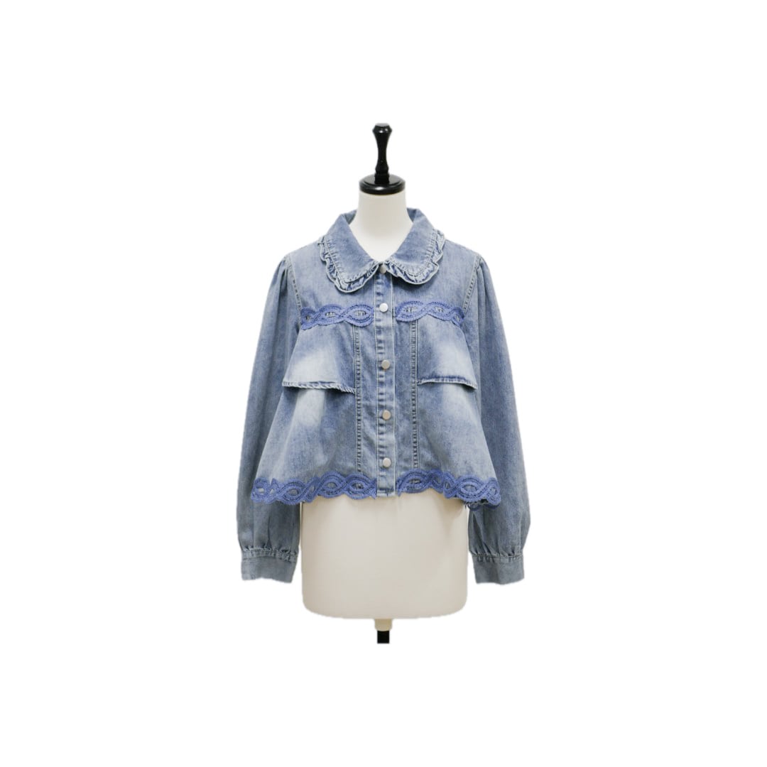 Scallop lace peplum denim blouson