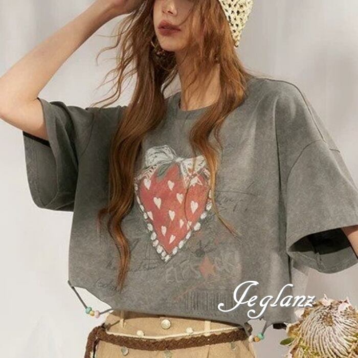 2色 クロップド 半袖 Tシャツ ダメージ ウオッシュド スウィート (MC699)β