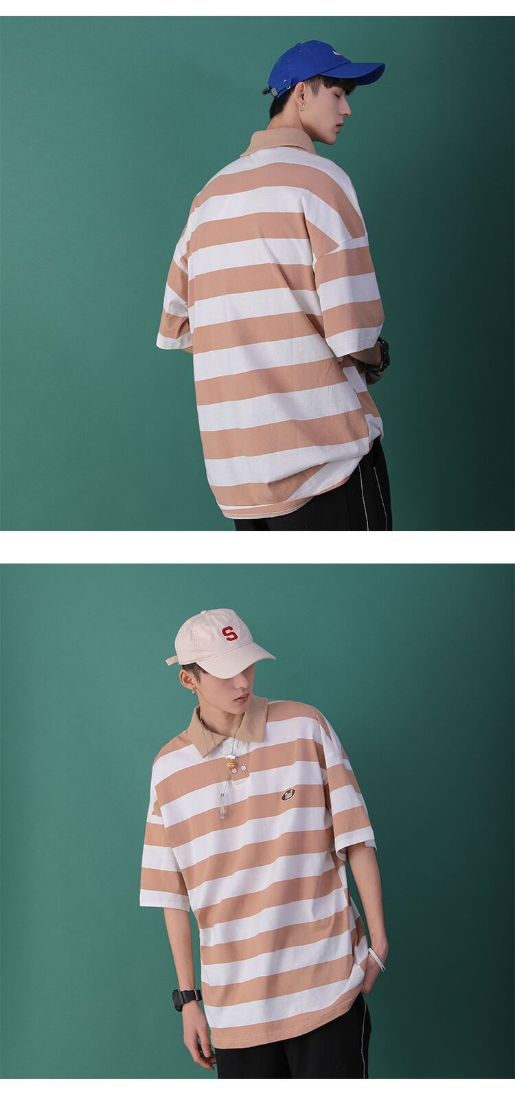 全2色 Tシャツ カットソー ボーダー カジュアル 襟付き 半袖