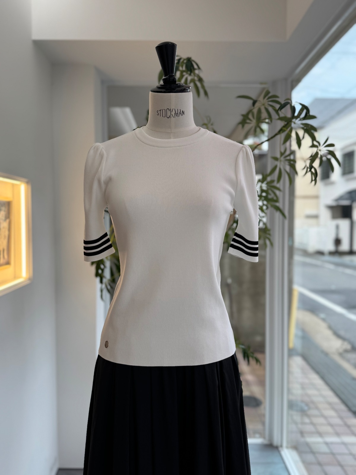 BORDERS at BALCONY RAYON HALF SLEEVES KNIT 3色展開 | FLICKA ASHIYA