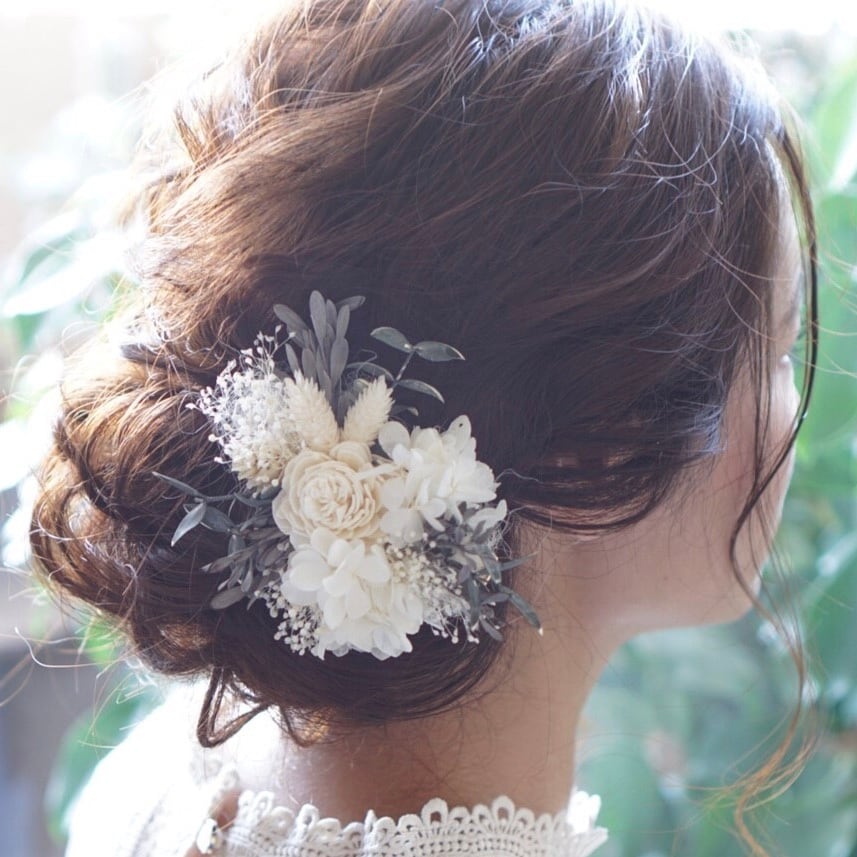 髪飾り・結婚式 成人式 卒業式 前撮り 造花 かすみ草 紫陽花 パープル ピンク