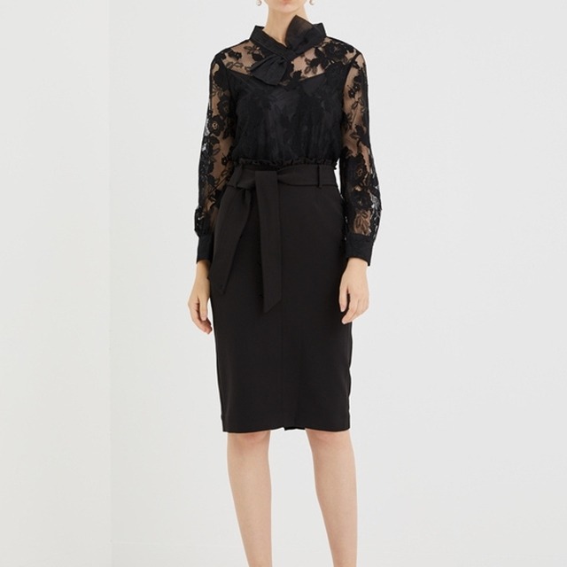 ブラック　膝上　花柄　パーティードレス  ipd0496