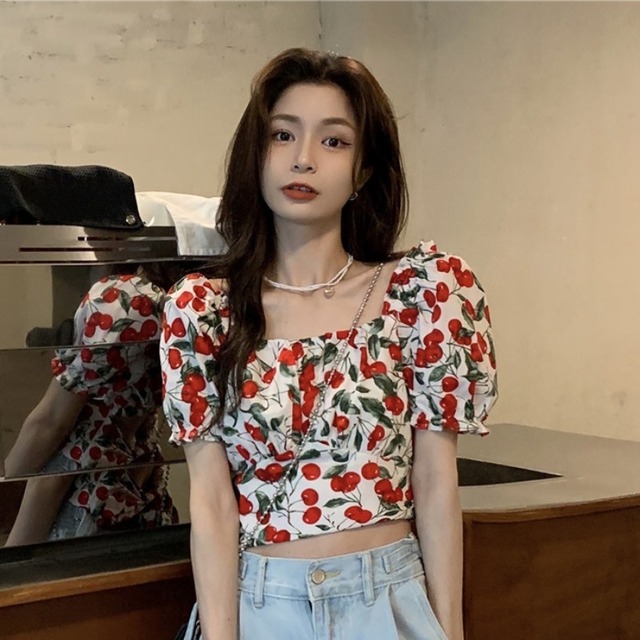 スタンダードFlowerデザイン シャツ ショートサマートップス レトロ 夏物 フラワーデザイン YY-ファッション67254511296