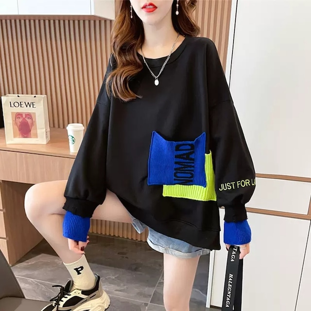 KNIT STITCH ROUND NECK DROP SHOULDER SWEAT SHIRT 3colors M-7902