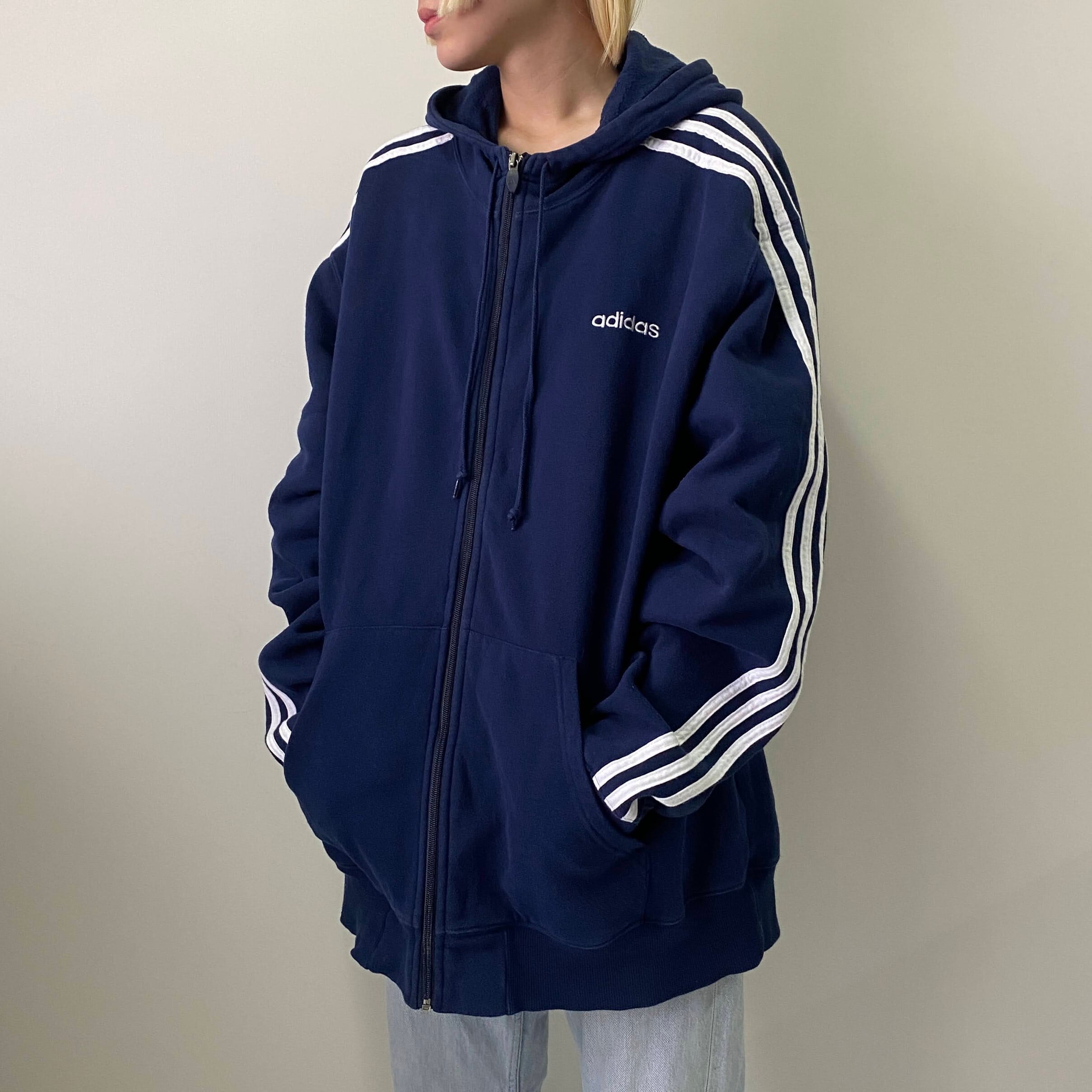 ビッグサイズ 00年代 adidas アディダス 胸ロゴ バック刺? フルジップ ...