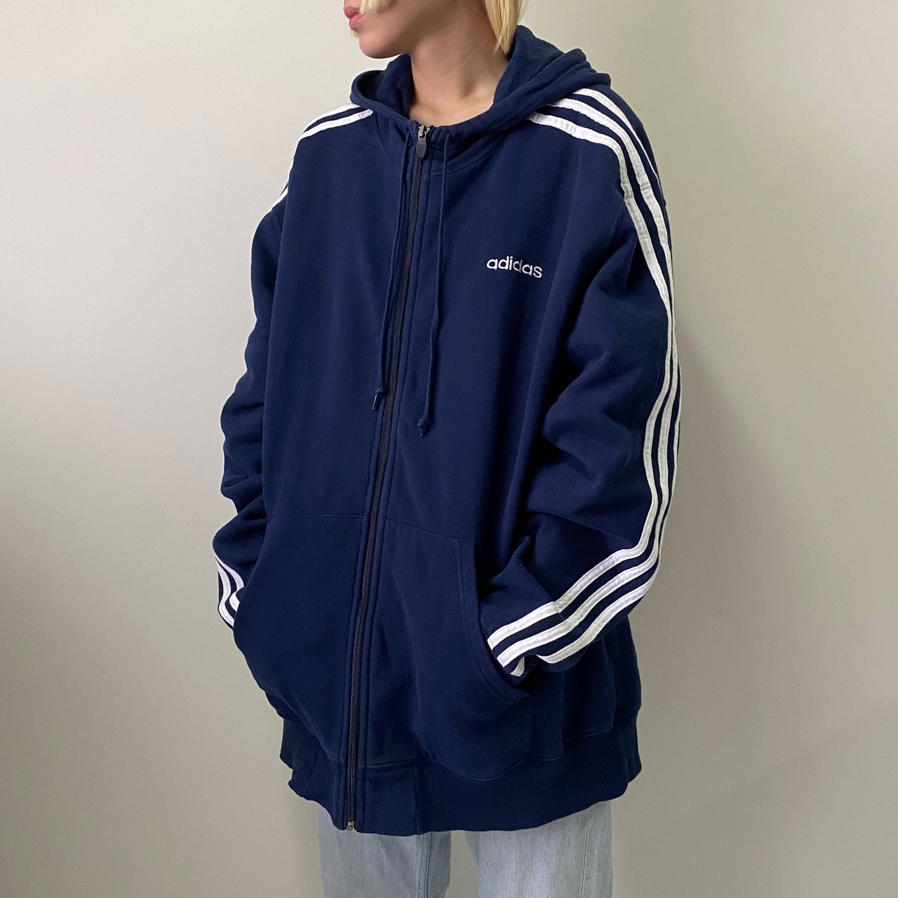ビッグサイズ 00年代 adidas アディダス 胸ロゴ バック刺? フルジップ 