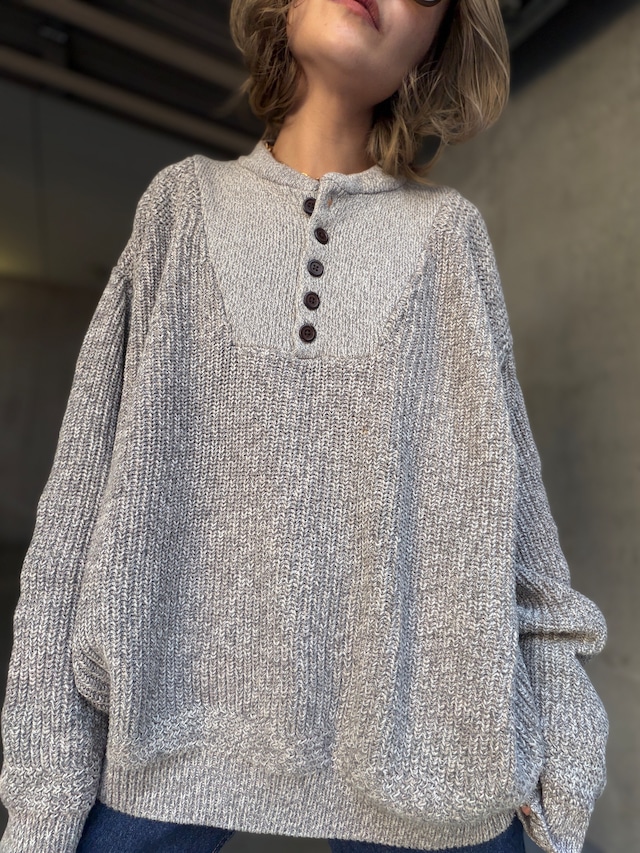 （KN640）90’s Club Room cotton henley neck knit sweater