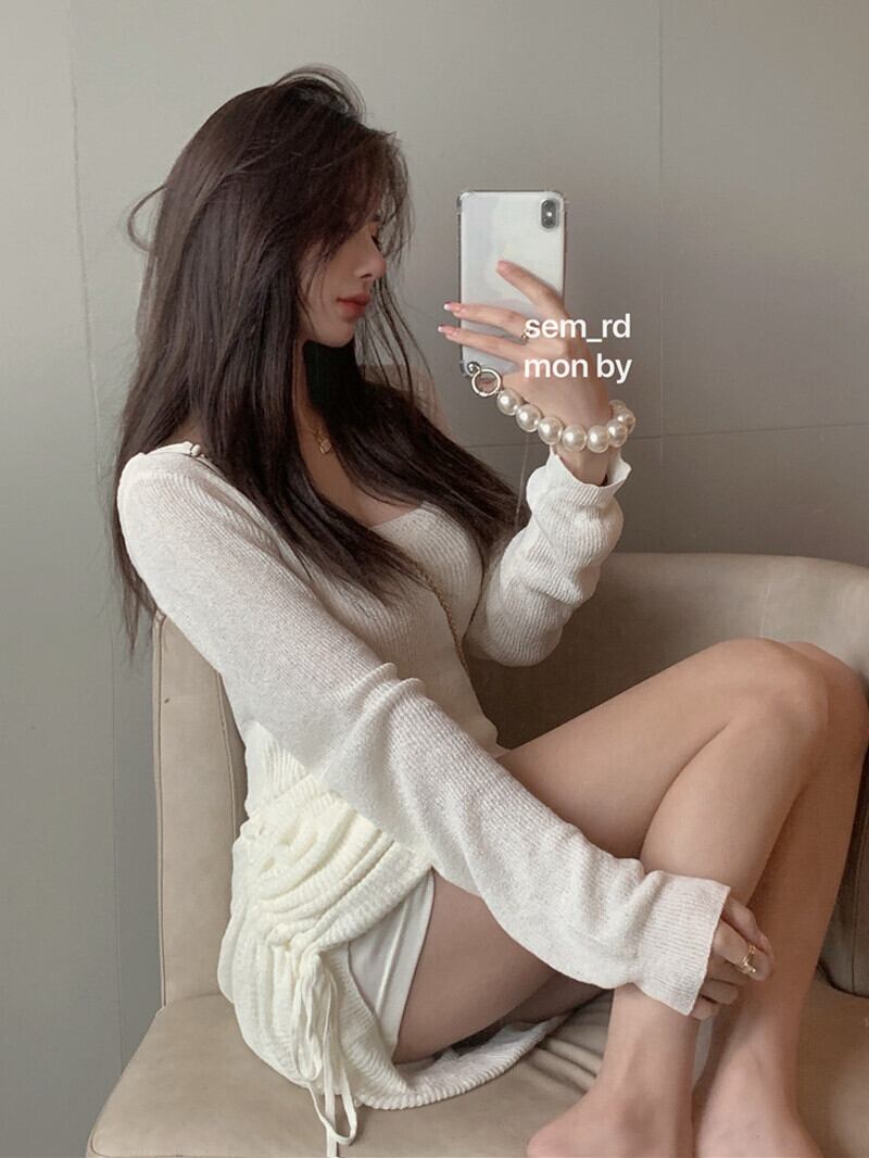 ニットドレス サマースリムスカート ウェストホワイトショート 夏物 ガールズファッション12500668614