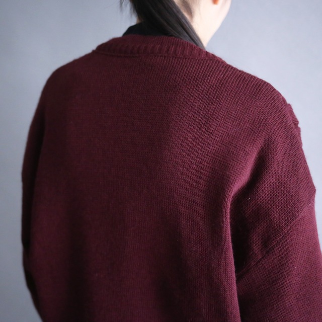 fake suede switching and 3D cable knit design loose silhouette 5b cardigan（made in italy）