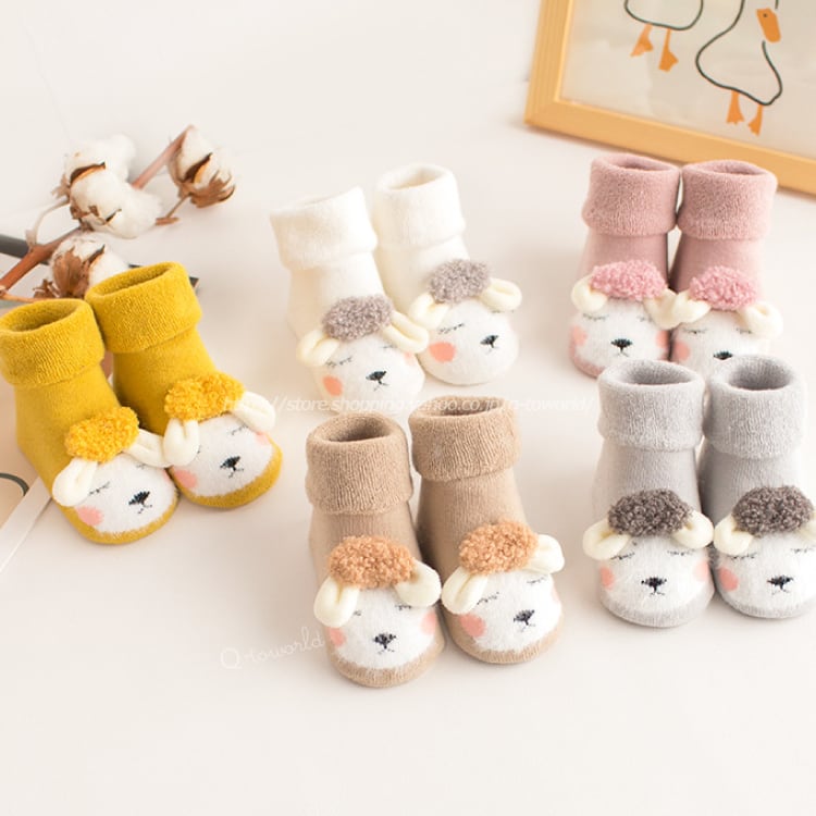 0 3歳 ソックス ベビー ベビー靴下 コットン ひつじ 滑り止め 韓国子供服 子供服 女の子 男の子 Q Toworld キュートワールド 子供服 メール便は何点でも送料の合計は280円