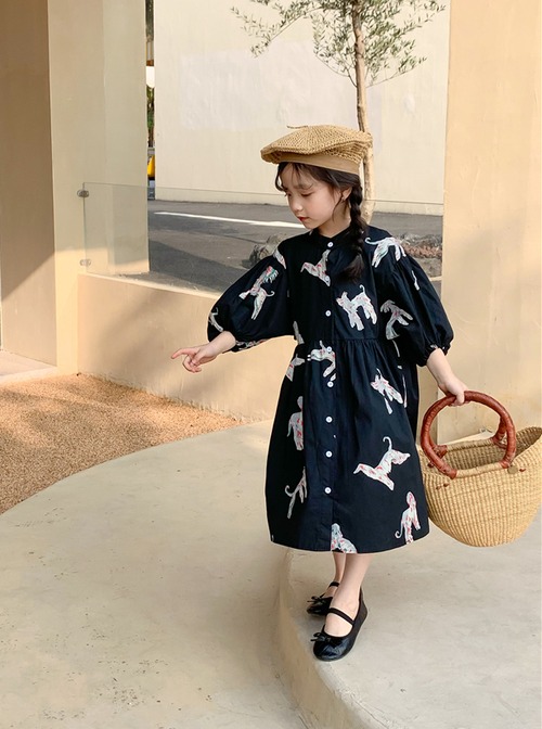 ワンピース 韓国子供服 シャツワンピ 春 秋 冬 シャツワンピース 長袖 バルーン袖 アニマル柄 ガーリー 個性的 モード 子供服 子供 キッズ 韓国 韓国子供服 女の子 女児 人気 おすすめ かわいい 可愛い おしゃれ オシャレ プレゼント 贈り物 ギフト 誕生日 バースデー お出かけ 旅行 90 100 110 120 130 140 1歳 2歳 3歳 4歳 5歳 6歳 7歳 8歳 9歳 10歳 11歳