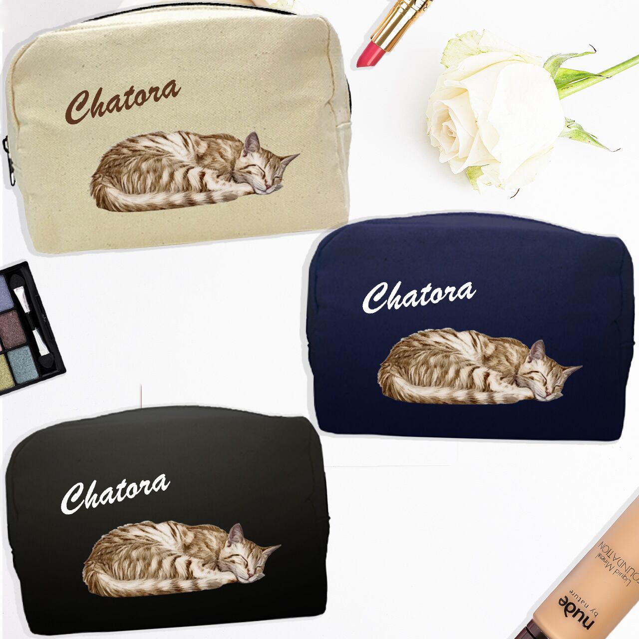 茶トラ猫 の キャンバス メイク ポーチ2 〜シンプル〜 | キジトラネコ