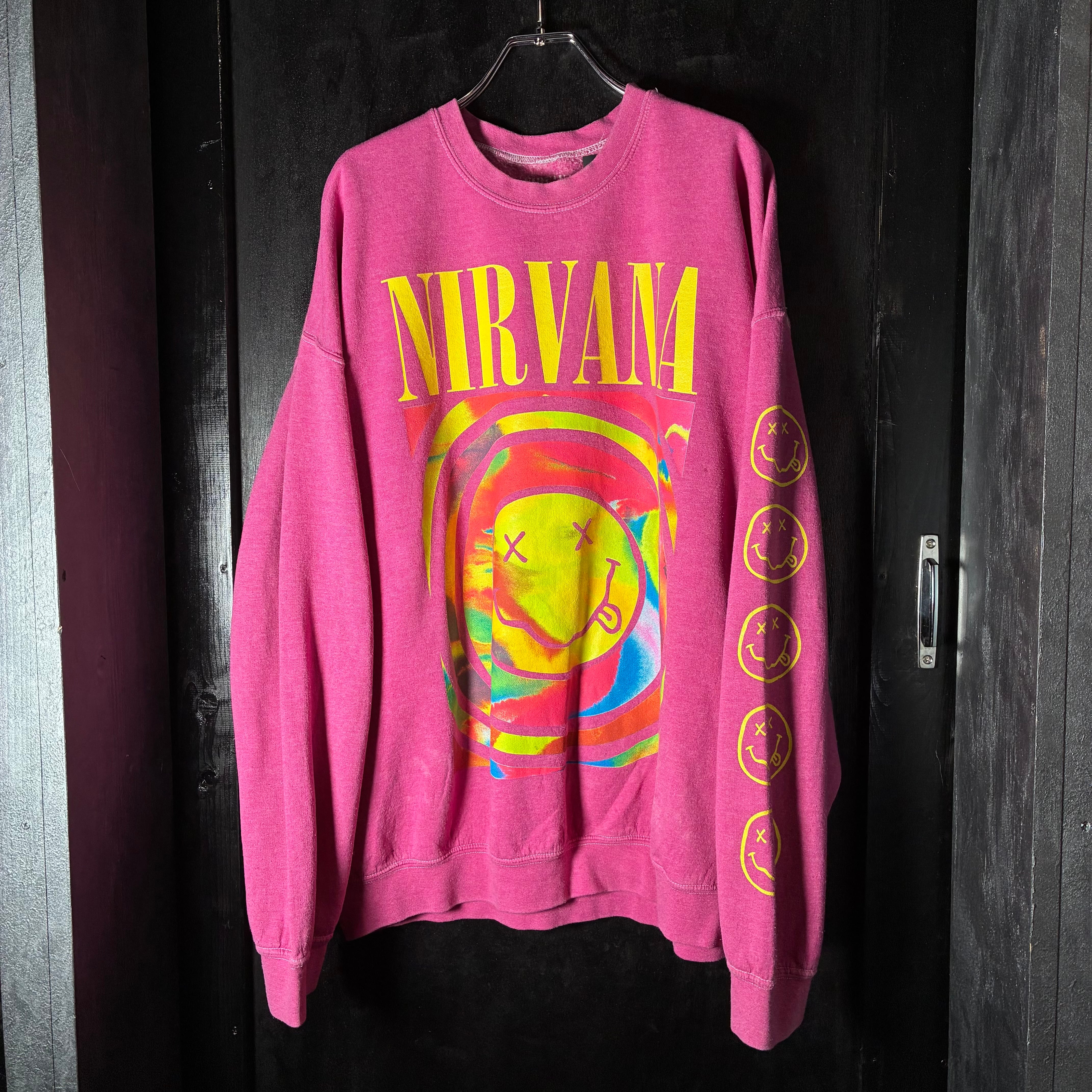 NIRVANA オフィシャルバンドスウェット ピンク 袖プリント