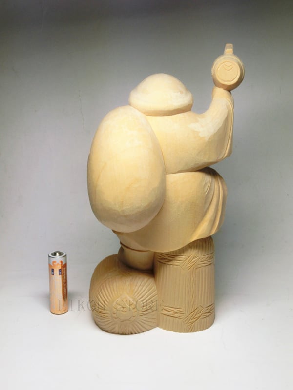天然 ひのき彫り 三俵 大黒天像 (高さ約21cm)＜仏像・開運置物・幸運