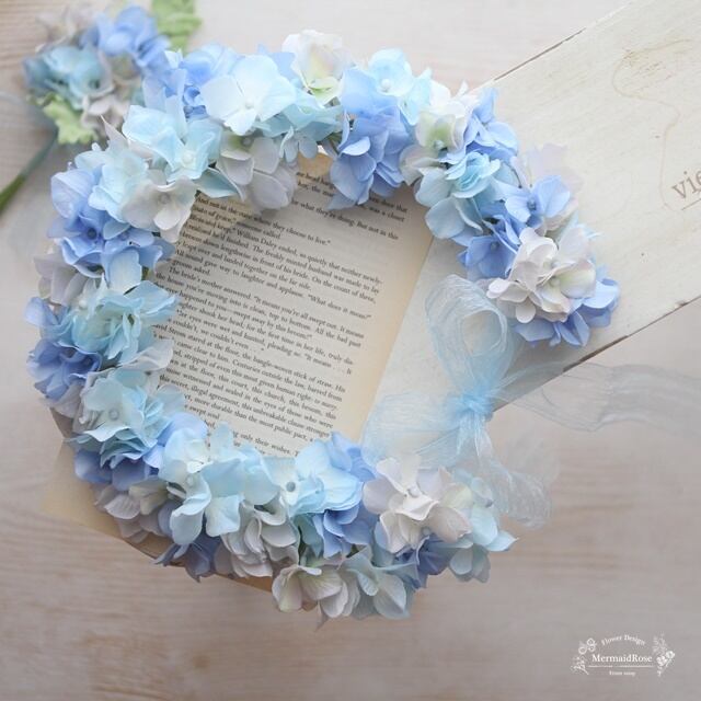 花冠ボリュームアジサイｍ 17 Blue 花かんむり 選べる25色 一目惚れする花雑貨ウチソトリース マーメイドローズ