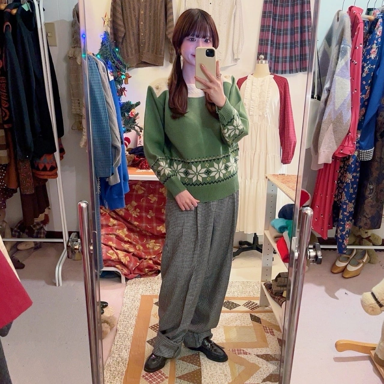 snowflake boat neck knit sweater