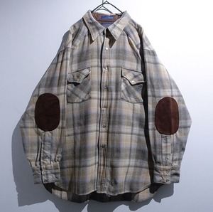 70s “Pendenton”Ombre Check & Elbow Patch Design Wool Western Shirt