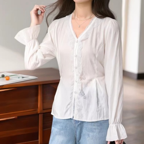 レースVネックペプラムブラウス ・75807