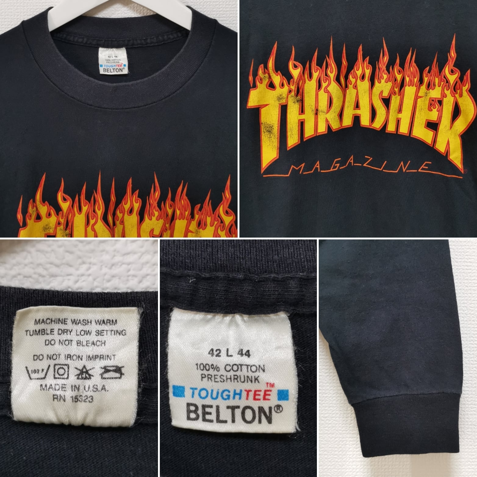 90s THRASHER スラッシャー FLAME ロンT Tシャツ USA製-