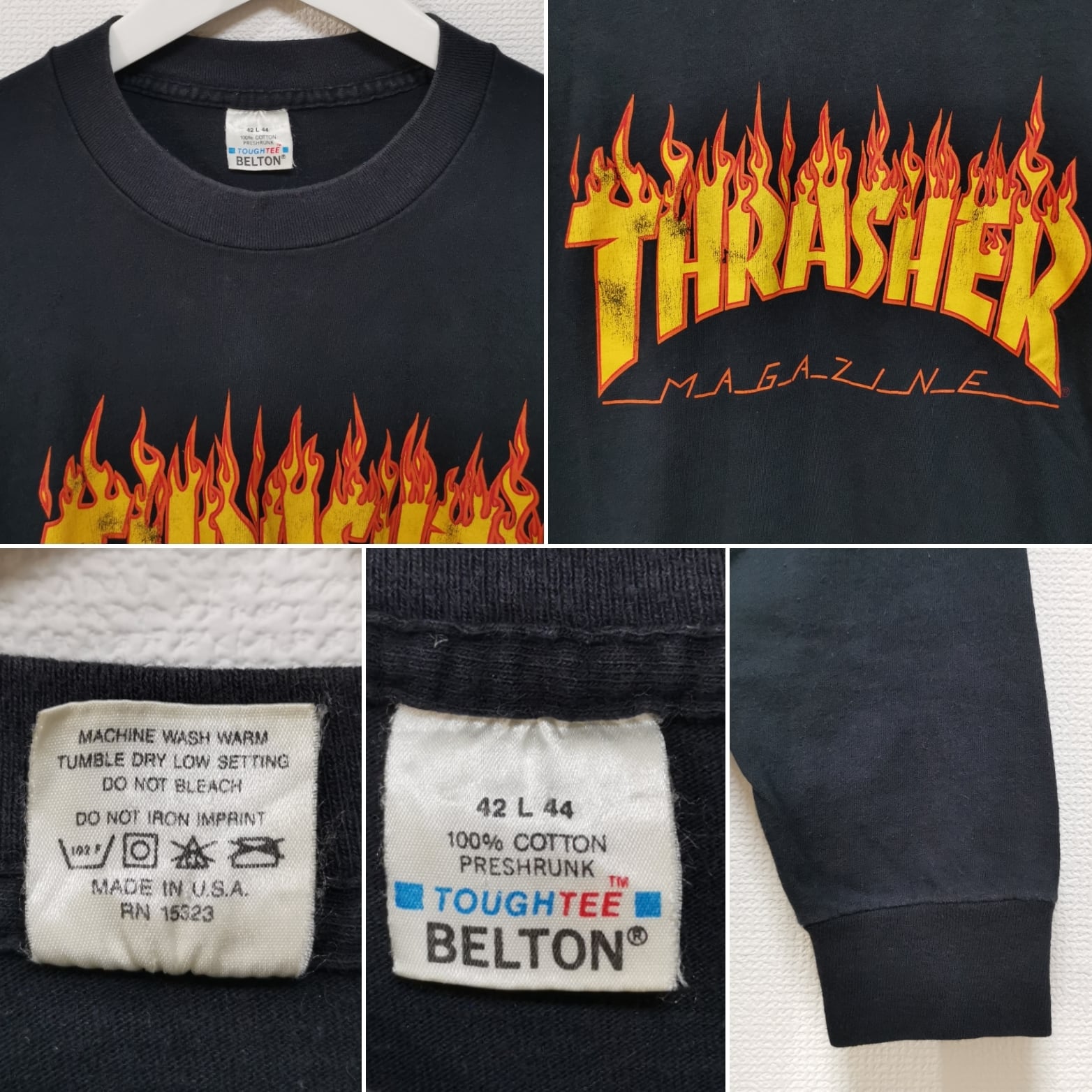 送料無料 L 80s THRASHER スラッシャー FLAME ロンT Tシャツ BELTON 