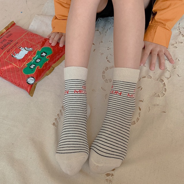 【即納】バイカラーとボーダーのショートソックス 5足セット