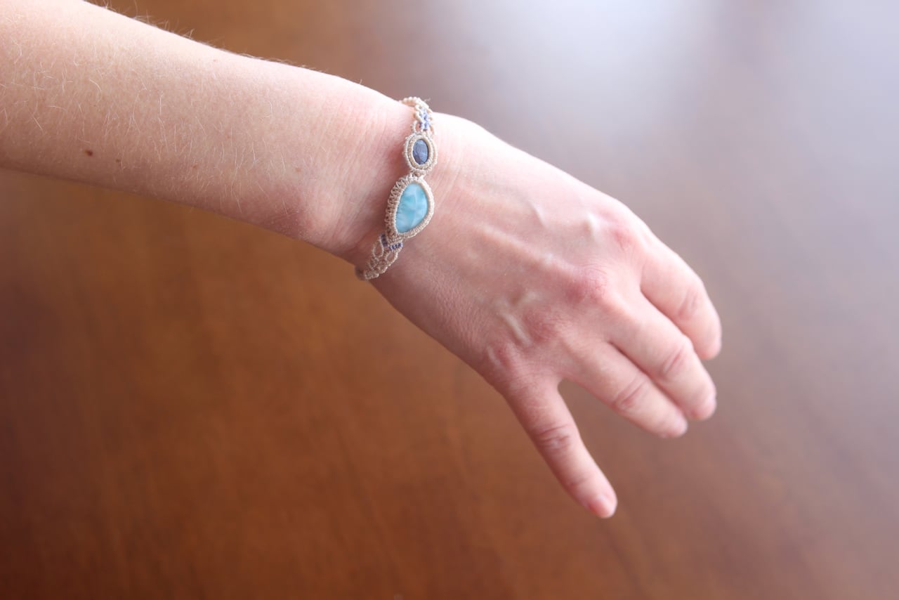 Larimar & Kyanite micro macrame  bracelet