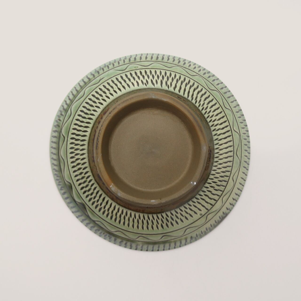 小鹿田焼 小袋窯 5寸丼 飛びかんな/櫛描き 緑 直径約15.5cm 陶器 和