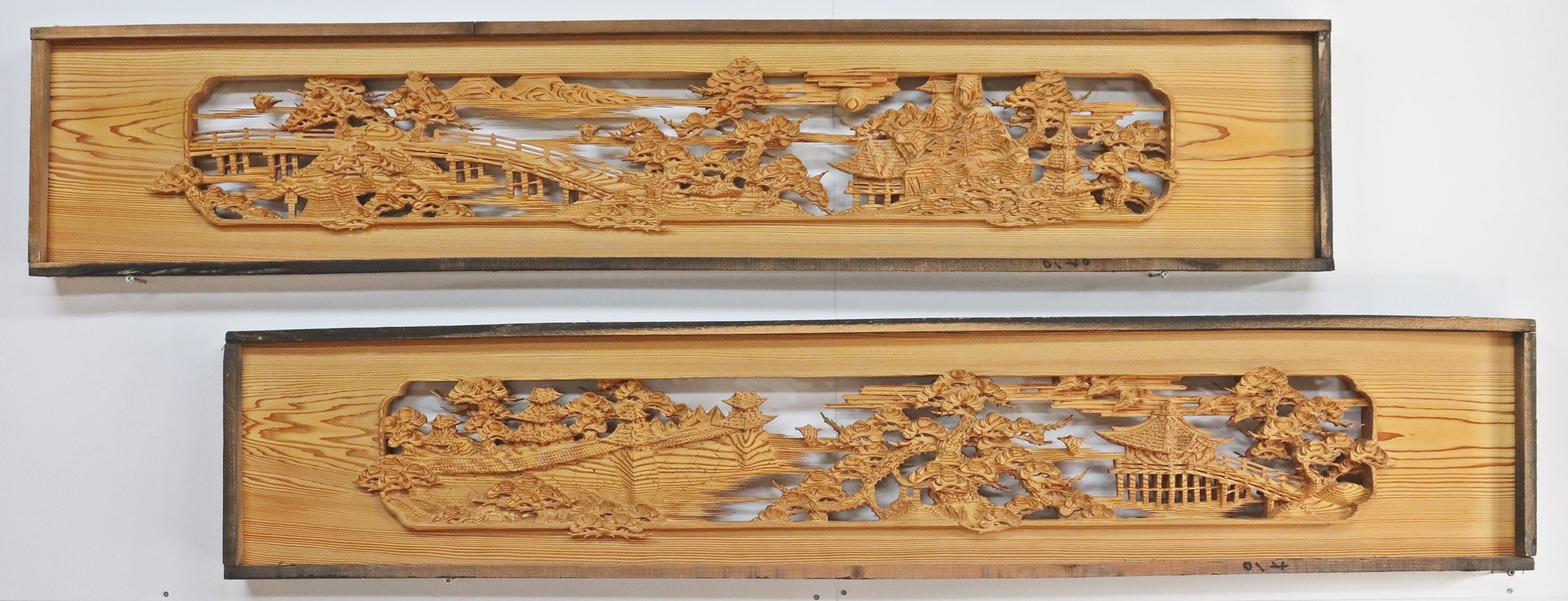 安い 欄間 2枚セット インテリア 近江八景 欄間彫刻