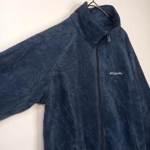 コロンビア　ジップアップ　フリース　ジャケット　ブルゾン　刺繍ロゴ　ブルー　XL