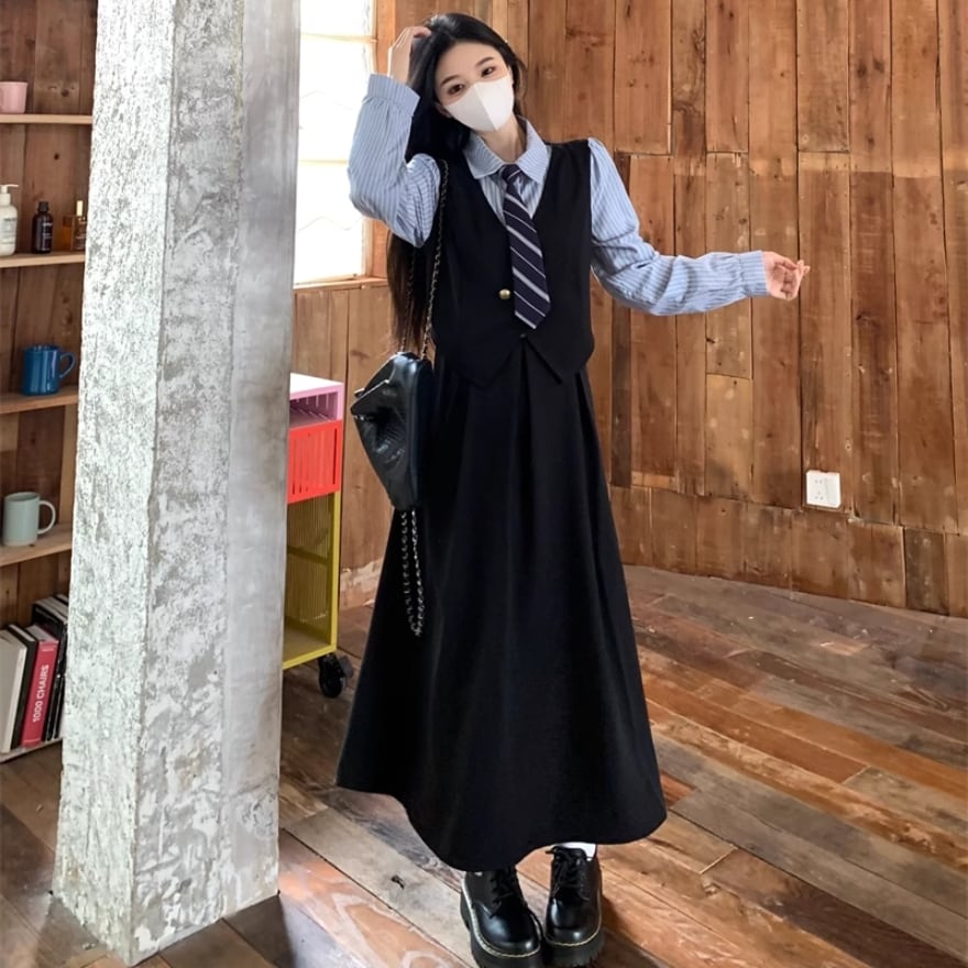 SEASONZ クラロリ フェイクワンピース ネクタイ付き 学園風 ロング