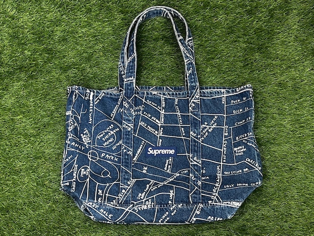 Supreme GONZ MAP DENIM TOTE BAG WASHED BLUE 94087