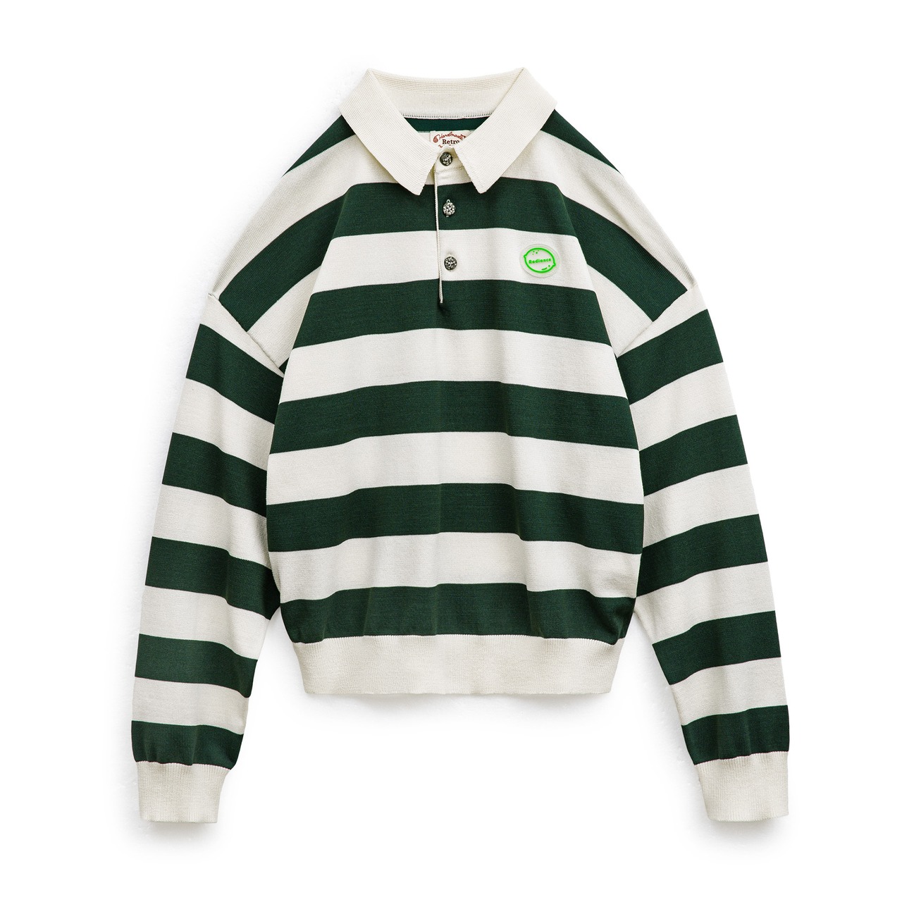 White and Green Striped Polo Shirt / ホワイト & グリーン ストライプ ポロシャツ