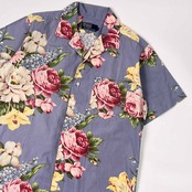90s Polo Ralph Lauren ラルフローレン 花柄 バラ 半袖 開襟シャツ 柄シャツ アロハシャツ M/くすみブルー系 メンズ ビンテージ 樫山