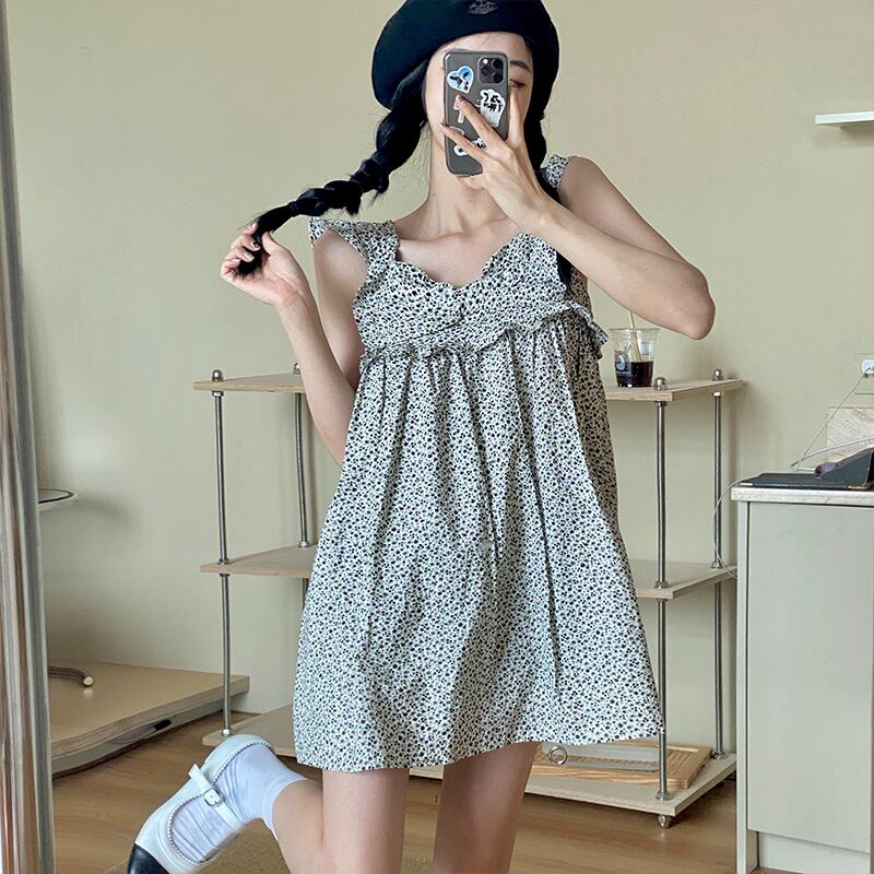 スタンダードフローラルサマールーズ薄手 リボン レトロ 大人ガーリー スウィート キュート カジュアル 夏物 花柄 スカート 萌量不足83274503343