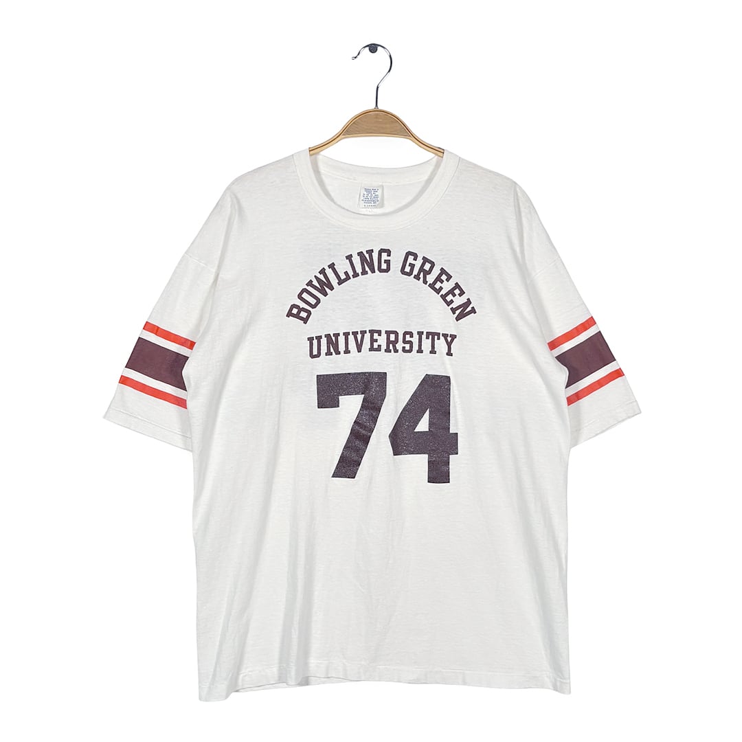 70s ベルバシーン ナンバリング ヴィンテージ Tシャツ 3段プリント アーチロゴ ホワイト BOWLING GREEN UNIVERSITY シングルステッチ サイズXL BZ0686