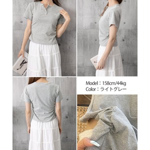 リボン Tシャツ 半袖 トップス レディース 春夏 韓国 大人 カジュアル きれいめ おしゃれ シンプル サイドギャザー ヘンリーネック 細身 ワンポイント レースネック 大人可愛い 大人女子