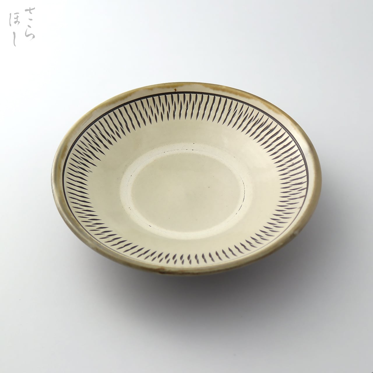 小鹿田焼 小袋窯 6寸皿 中抜き飛びかんな 白 直径約18cm 中皿 陶器 和